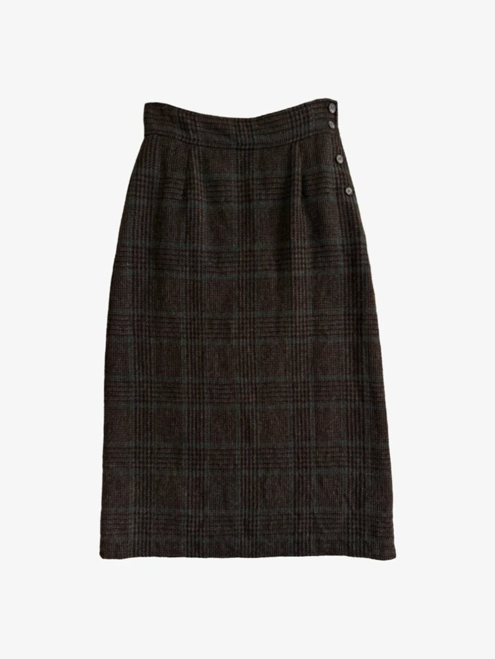 Vintage 80's Brown Plaid Wool Button Midi Skirt by Calvin Klein Classifications